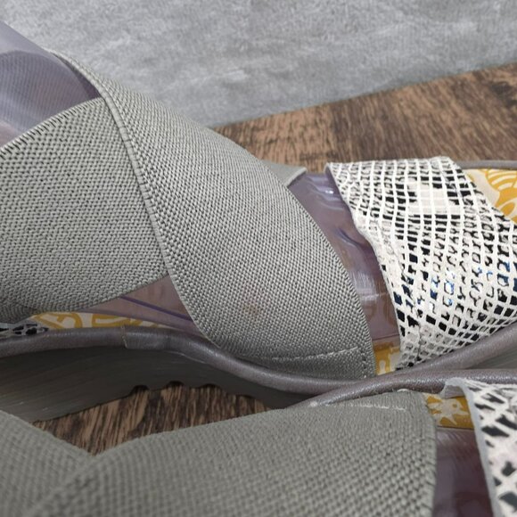 Fly London Yaji Wedges Sandals 38 7 Grey Cream Snakeskin Cross Strappy Leather - Picture 6 of 14